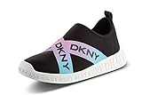 DKNY Allie Stretch Slip On Sneakers for Girls, Comfortable Athletic Shoes with Foam Padding for Youth Kids, Black/White, 2