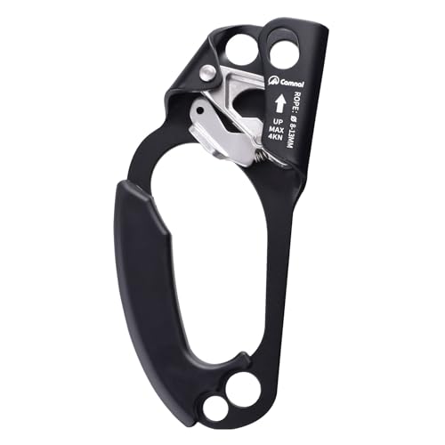 Azarxis Hand Ascender Climbing Mountaineering 8-13MM Rope with Ergonomic Handled Aluminum Alloy Ascender Rappelling Gear Equipment for Rock Tree Arborist Caving Rescue (Black - Left Hand)