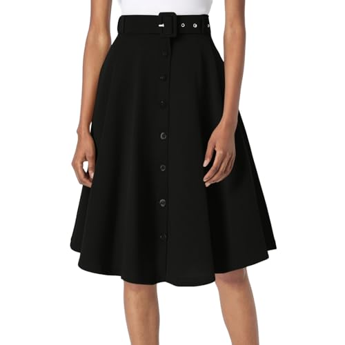 Falda de mujer mediados largos, falda plisada mujer de cintura alta con cinturón casual color sólido corte suelto fluido estilo trapecio A-Line Chic Y Elegantes cómodo pasamanos Otoño Invierno Skirts