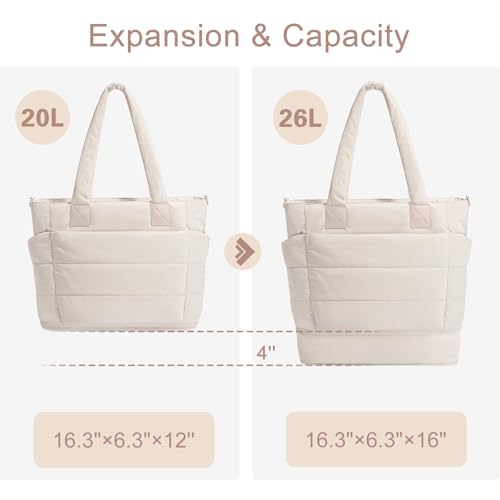 Image of Puffer Tote Bag for Women Quilted Nurse Bag Lightweight Work Bag for Teacher Travel Handbag with Multiple Pockets