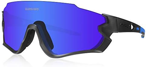 Queshark HD Polarized UV Protection Cycling Glasses Bike Eyewear For Road MTB Bike 3 Lens HD 1 Polarized QE45