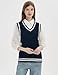 Gihuo Women's V Neck Trendy Sweater Vest Cable Knit Sleeveless Sweater Preppy Style Pullover Sweater Vest (Navy, Large)