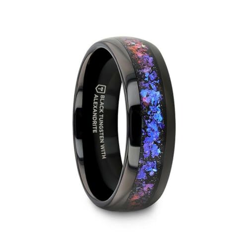 Thorsten Mens Black Tungsten Crushed Alexandrite and Dark Blue & Purple Crushed Goldstone Wedding Ring - Domed Polished Fit - 4mm 8mm Wide - Style name: COSMIC