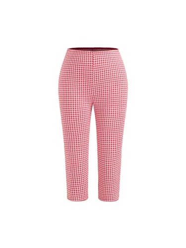 CIDER Leggings for Women Slim Fit Gingham Checked Capri Mid Waist Knit Fabric Lounge Pants