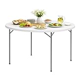KZ GARDEN - Table Ronde Pliante Blanche Ø122cm Table d'appoint Interieur Exterieur Jardin Camping Réceptions