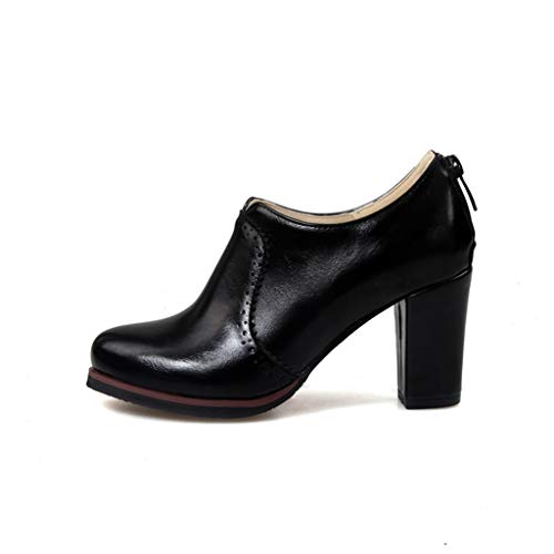 MIOKE Women's Chunky Platform Oxford Pumps High Heel Round Toe Slip On Zipper Vintage Uniform Dress Shoes3