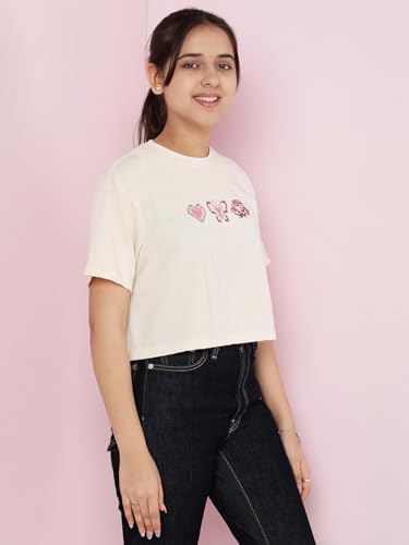 Image of Li'l Tomatoes Girls Crop T-Shirt | 100% Cotton | Graphic Printed Summer Top | Soft & Breathable Casual Wear | 7-16 Years