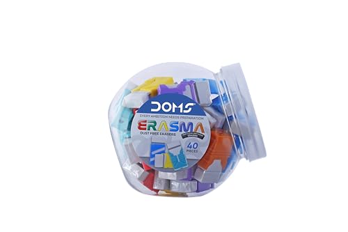Image of Doms Erasma Color Long Eraser Jar Pack | Non Toxic & Safe for Childrens | Dust Free & Smooth Erasing | for School & Stationery Use | Set of 40 Colorful Erasers