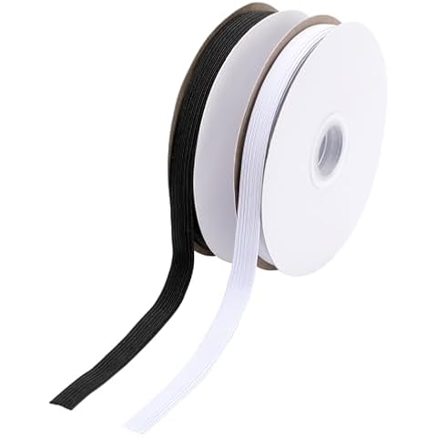 Elastic Band for Sewing, 1/2 Inch 24 Yards 2 Roll Elastic Bands for Sewing Waistband and Pants Waist High Elastic Cord (12 Yard White, 12 Yard Black) Cover