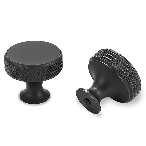 POVEFONK 30 Pack Matte Black Kitchen Cabinet Knobs Knurled Cabinet Knobs Black Drawer Knobs Kitchen Cabinet Hardware Handles
