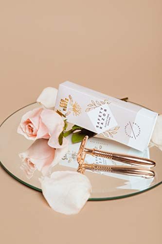 ECO-ROOTS-Safety-Razor For Women Rose Gold, Compatible With Double Edge Safety Razor Blade, Perfect Solution Shaving Razor Travel Kit, Made Of Stainless Steel, Eco Friendly Reusable Razor Products