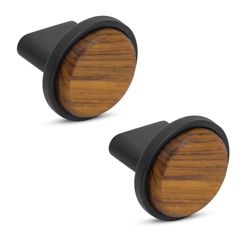Image of Plantex Knobs for Drawer /Round Drawer Knobs /Knobs for Cabinets /Pull-Push Knobs for Kitchen /Bedroom Drawer - Pack of 2 (Small, Black & Wood)