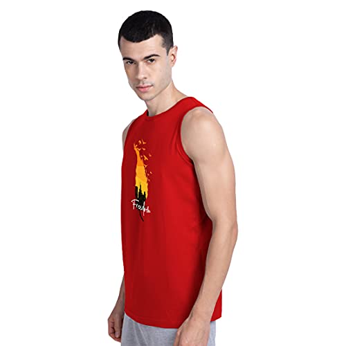 Image of Bewakoof Freedom Feather Round Neck Vest Bold Red