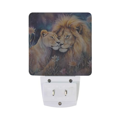 Image of Lions Flower Night Lights 2 Pack Plug-in Wall Led Nightlight Auto Dusk-to-Dawn Sensor Lamps for Bedroom Kitchen Bathroom