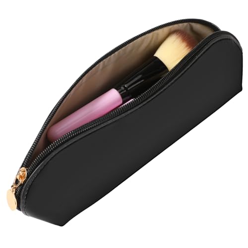 KALIONE Travel Makeup Brush Holder, Portable Travel Cosmetic Brush Bag with Zipper, Small Makeup Brushes Bag Pouch for Travels Outdoor (Black, 10.2x3.1 x0.7 inches)
