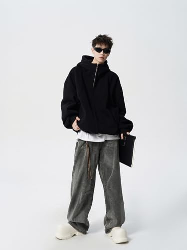 Mens Zip Up Hoodie Baggy Basic Full Zip Solid Color Hoodie Fleece Oversized Sweatshirt Jacket Trendy Sweatshirts 6