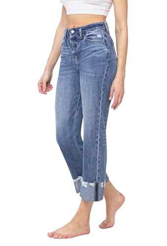 VERVET High Rise Rigid Cuffed Dad Jeans Medium Blue V34283