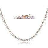 LMWTJE Tennis Necklaces for Women Men | 3 Prong 18K White/Yellow Gold Plated 4mm Round Cubic Zirconia Diamond Chains | Tennis Chain Necklace Size 16 inches (Yellow Gold)