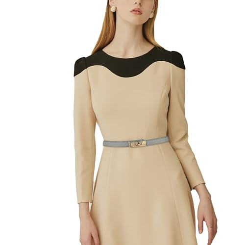 Image of Women's Fashion Classic Metal Buckle Leather Belt with Jeans Dress