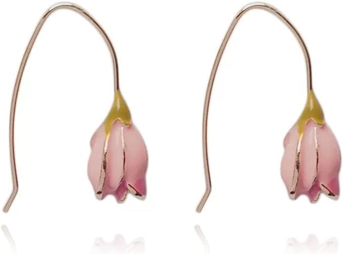 El Regalo Vintage Peachy Pink Enameled Tulip Bud Flower Drop Earrings for Girls & Women- Retro European Style Tulip Bud Earrings (B0CXN9JPSH) Amazon Price History, Amazon Price Tracker