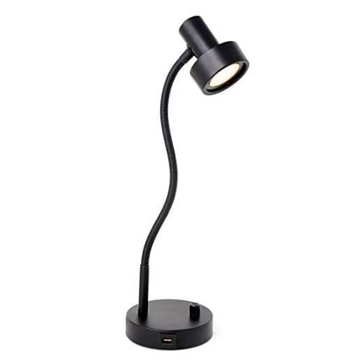 O’Bright Dimmable LED Desk Lamp with USB Charging Port (5V/2A), Full Range Dimming LED, Table Lamp with USB Charger, Flexible Gooseneck, Office Desk Lamp/Bedside Lamp, Vintage Design (Black)