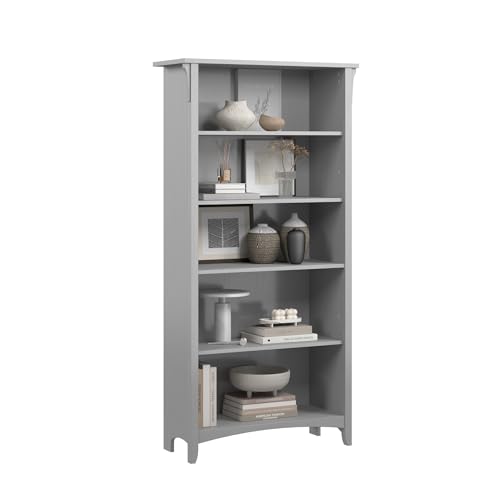 Bush Home Salinas 5 Shelf Bookcase in Cape Cod Gray, Tall Bookshelf, Large Book Shelf for Living Room, Home Office, or Entryway