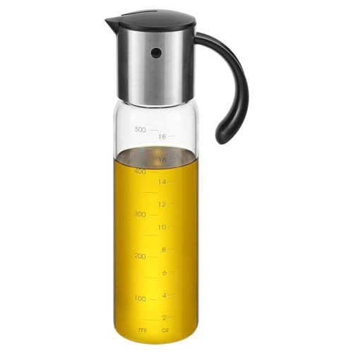 Vucchini Large Olive Oil Dispenser Bottle 17 oz - Auto Flip Condiment Container - Leakproof Vinegar Dispenser Glass Cruet Stainless Steel