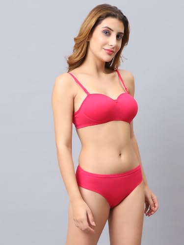 Image of Cotton Blend Light Padded Non Wired Full Coverage Bra and Panty Set Lingerie Set for Girls and Women