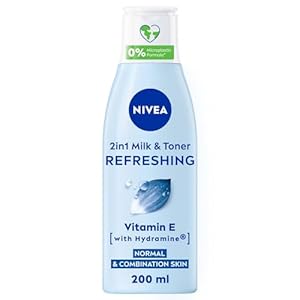 NIVEA 2-in-1 Refreshing Milk & Toner (200ml), Face Cleanser with Vitamin E and Hydramine, Deeply Cleanses, Tones, and Intensively Moisturises Skin, Make-Up Remover