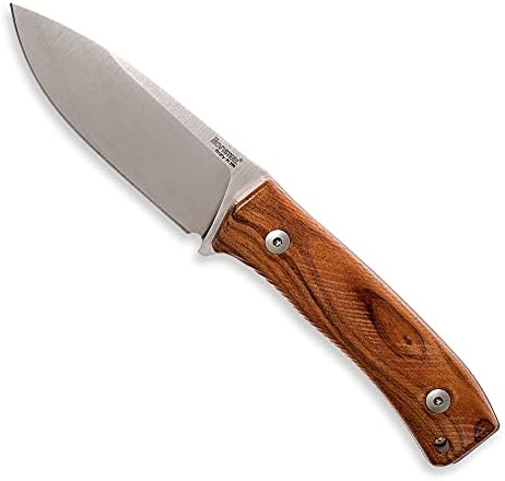 Lion Steel M4 Fixed Blade Camping and Outdoor Knife, M390 Steel Hollow Grind Drop Point Blade, Santos Wood Handle, Includes Double Stitched Leather Sheath, Brown (M4 ST)