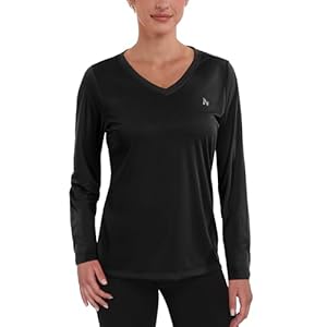 Women’s UPF 50+ Sun Shirts Dry Fit Athletic Running Long Sleeve T-Shirts V-Neck Performance Tee Top