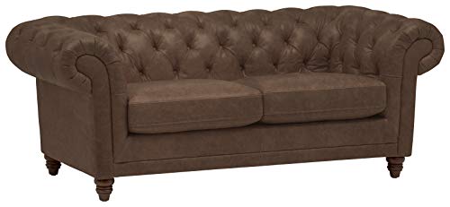 Stone & Beam Bradbury Chesterfield Tufted Leather Loveseat Sofa Couch, 78.7"W, Chestnut Brown