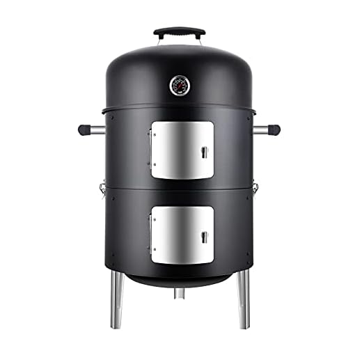 SUNLIFER Charcoal BBQ Grill, Heavy Duty 3-in-1 Barbecue Smoker Grill for Garden Camping Outdoor Cooking and Grilling