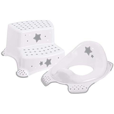 Babycurls Toilet Training Kids Non Slip Up Double Step Stool 21cm + Toilet Training Seat Combo Unisex White for Safe Toddler Loo Potty Training in The Bathroom and Home Cover