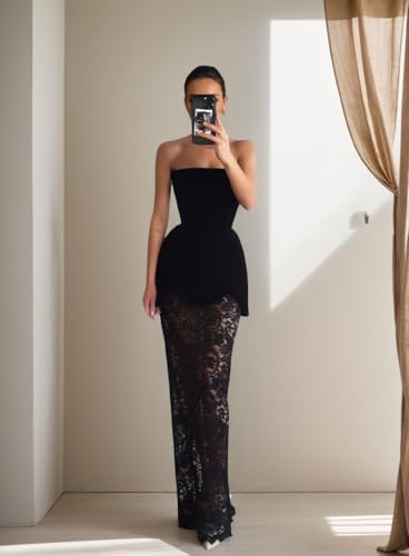 Elegant Mermaid Wedding Dresses for Bride Floor Length Strapless Prom Dress with Pearl Lace Formal Gown4