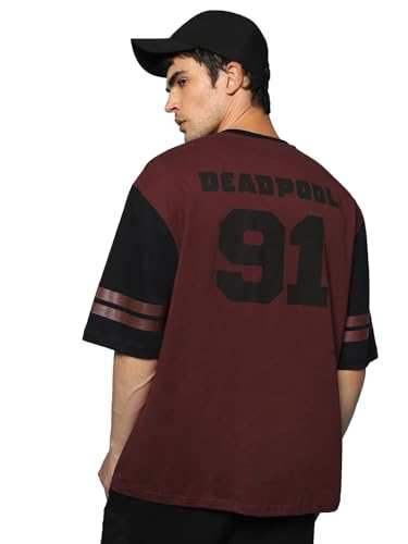 Image of Bewakoof X Marvel Deadpool Men's 100% Cotton Graphic Print Oversized Fit Half Sleeve Round Neck T-Shirt | Casual Wear | Street Wear | Oversized t Shirt for Men Cotton | Baggy