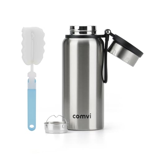 Maqash Vacuum Flask for hot Drink 1Liter (12 Hrs hot and Cold)- 100% BPA Free Stainless Steel Insulated Flasks - Water Bottle 1L - Silver