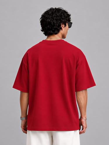 Image of PeaceOut Oversized T Shirt for Men | 240 GSM Heavyweight Cotton T Shirt | Drop Shoulder Oversized Tshirt for Men | Baggy Loose Fit Streetwear Round Neck Half Sleeve Casual Wear