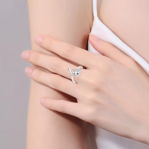 Minimalist Crystal Fox Head Open Ring for Women Silver Gold Plated Adjustable Stacking Animal Tail Band Wrap Finger Rings Comfort Fit Simple Fashion Holiday Halloween Jewelry2