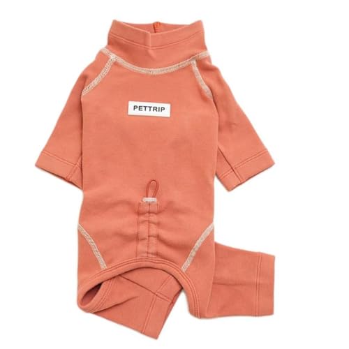 ICOUCHI 犬のパジャマ ロンパース つなぎ 秋冬適用 綿製 小中型犬 おしゃれ かわいい ドッグウエア Tシャツ 洋服 防寒 保温 抜け毛防止 部屋着 寝間着 ルームウェア お出掛け用 散? (S,オレンジ)