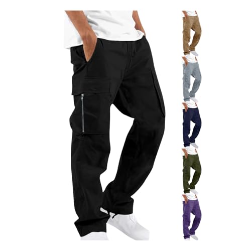 Mens Cargo Pants Elastic Waist Drawstring Joggers Cotton Athletic Pants Casual Hiking Pants Lightweight Sweatpants