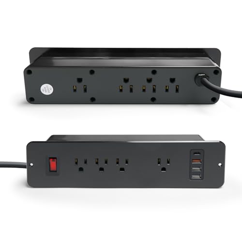 Double Side USB C Recessed Power Strip,Countertop Plugs 8 Outlets 4 USB Ports, PD 20W Flush Mount Desk Plug Station Flat Plug Mountable Power Socket Build into Furniture, Drawer, Table,Cabinet