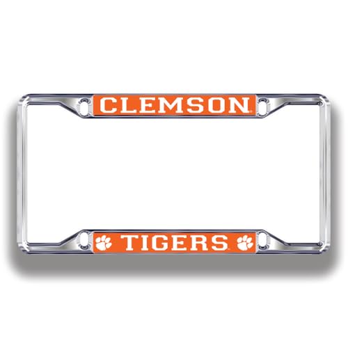 Elite Fan Shop Clemson Tigers License Plate Frame Silver