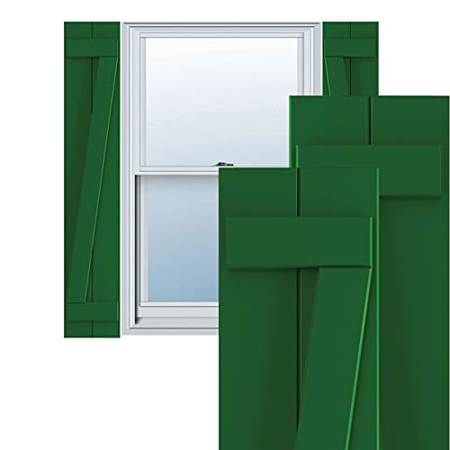 Ekena Millwork 10 3/4"W x 62"H True Fit PVC Two Board Joined Board-n-Batten Shutters w/Z-Bar, Viridian Green (Per Pair - Hardware Not Included)