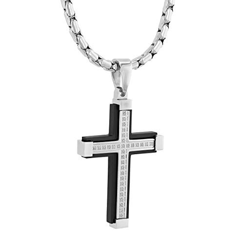 Men's Black Stainless Steel Necklace Crucifix Pendant Men 24" Chain With Pendant4