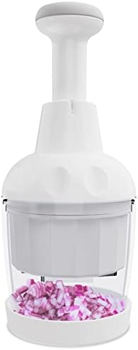 Food Chopper, Handheld Veggie Chopper for Vegetable, Onion, Garlic, Nut, Hand Vegetable Cutter, Dishwasher-safe, Stainless Steel Blade, White.