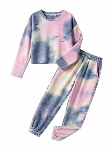 Image of Arshiner Girls 2 Piece Outfits Kids Trendy Tie Dye Sweatsuits Sets