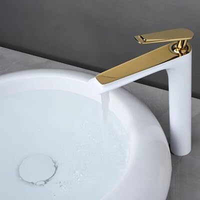 Mitigeur eau chaude/froide laiton doré robinet de salle de bain blanc haut