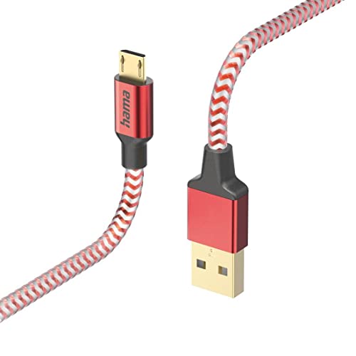 Hama USB Cable 2.0 A Male to Micro USB Charging Plug (480 Mbit/s, 3 A, Nylon, 1.5 m) Red, czerwony, 1.5m