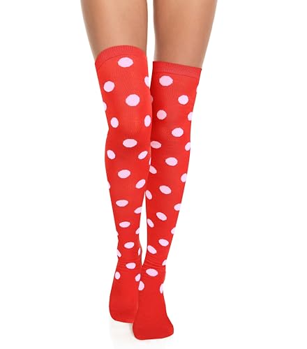 Image of Violet Mist Thigh High Socks for Women Novelty Polka Dot Over the Knee High Socks Black Funny Extra Long Sock Thigh Highs